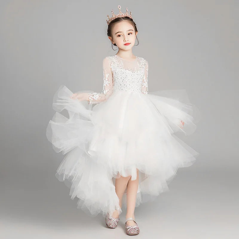 2025 Girls Catwalk Pink Flower Girl Tulle Tutu Wedding Host  Dress