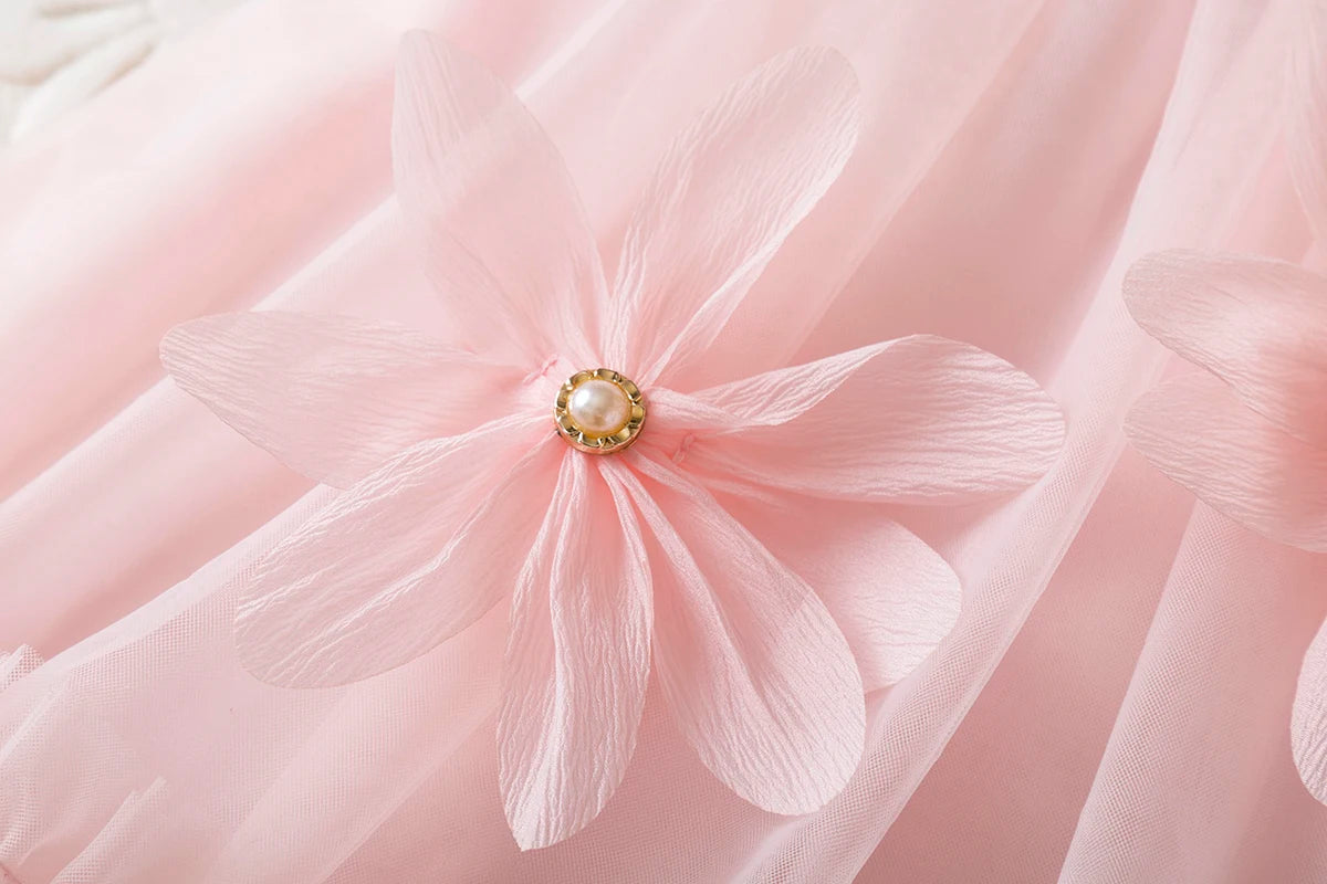 Toddler Girl Princess Pink Flower Decorated Wedding Party Dress