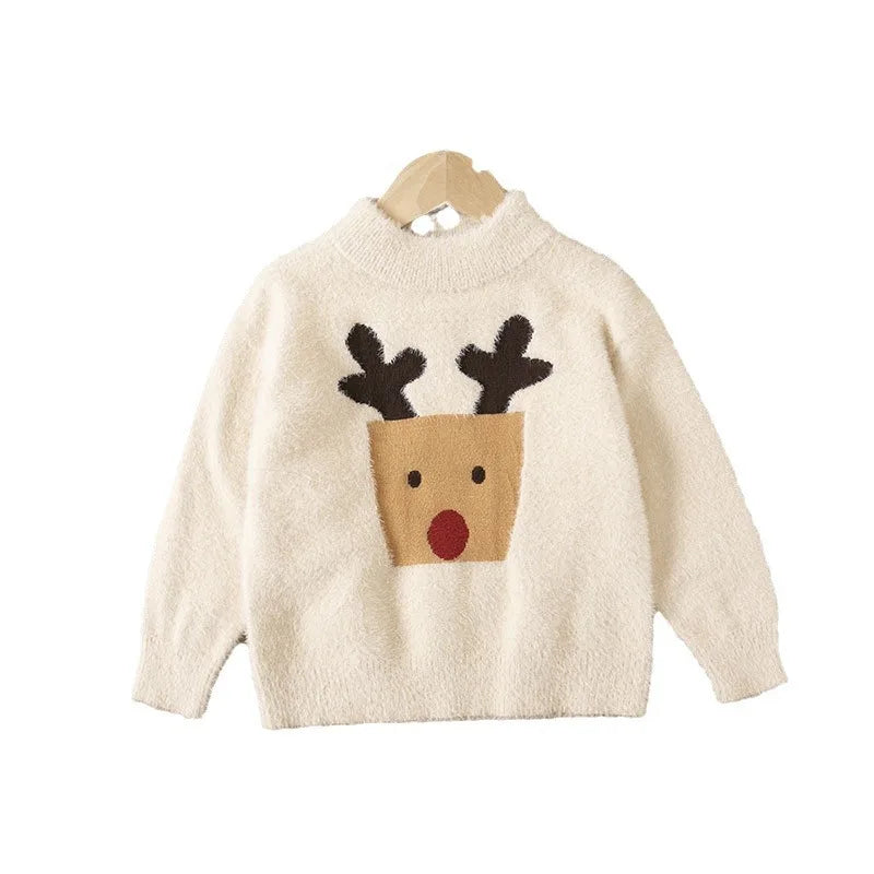 Mario Deer Jacquard Warm Kids Girls Sweaters