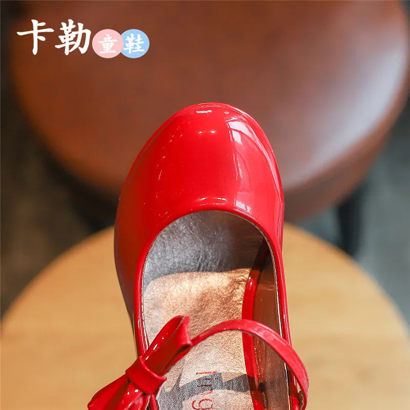 Girls Leather Shoes Autumn Bowtie Sandals 2023