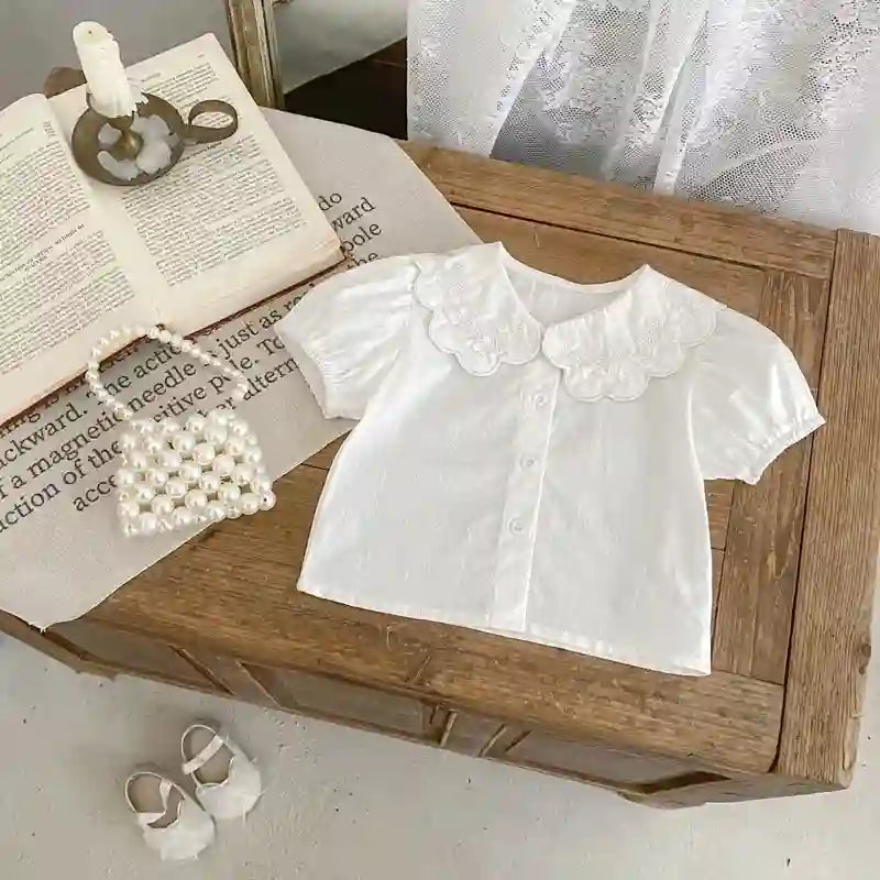 Kayla Embroidered Large Lapel Short-sleeved Top