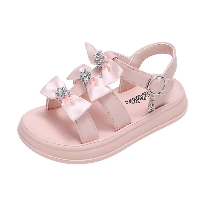 Girls Beach Shoes with Sweet Bows Soft Sole Kids Sandals Versatile 2025 Summer New Children Princess Shoes