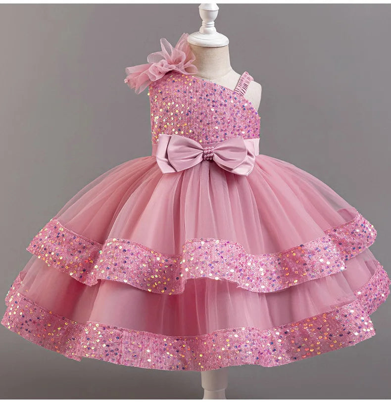 New Girl Dress Sequin Dresses Exquisite Simple Summer Skirt Fashion Evening Dress One Year Old Banquet Retro Princess Dress 2025