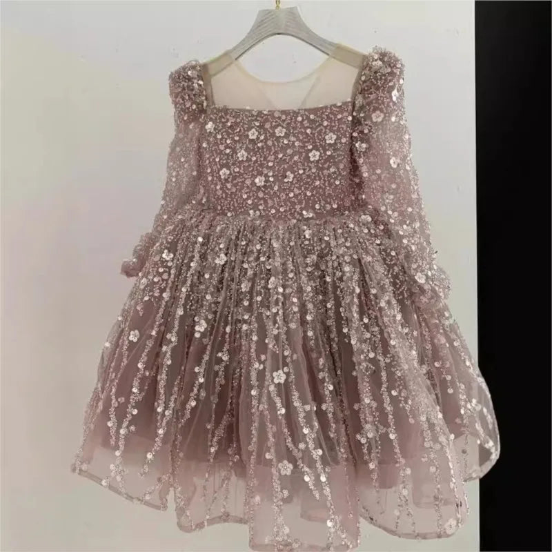 Baby Girl Princess Sequins Ball Gown Dress Infant Toddler Long Sleeve Dress