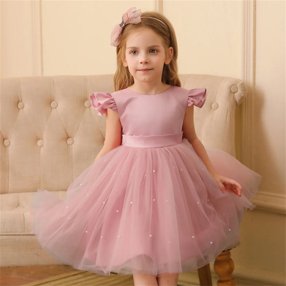 Toddler Girl Flower Birthday Tulle Dress Backless Bow Wedding Party Dress
