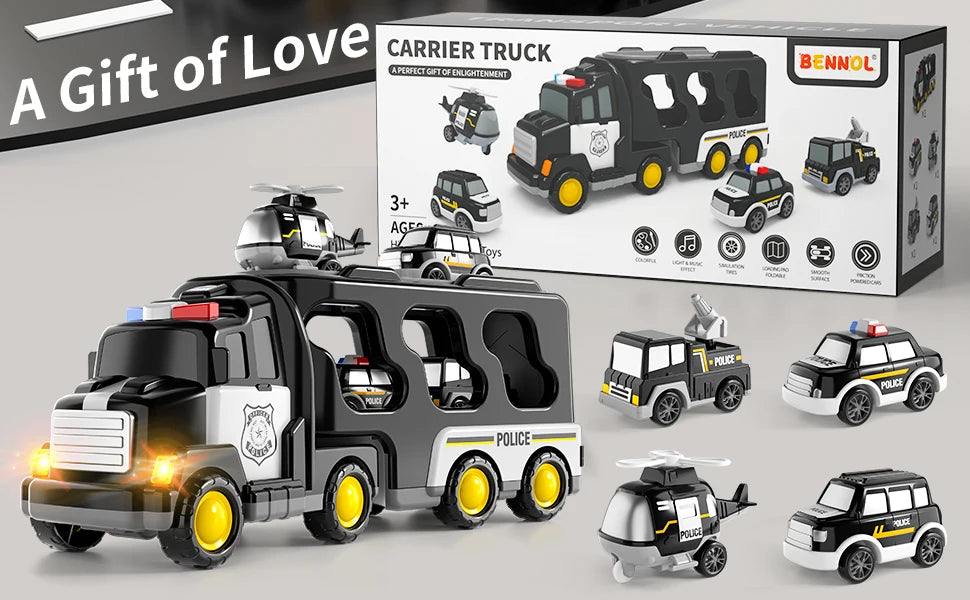 Police Truck Toy Set for Kids - 5 in 1 Truck and Cars