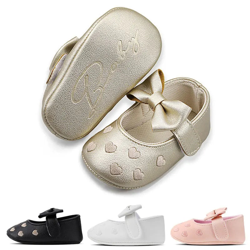 Baby Shoes Classic Dress Cute Bow-knot Heart Anti-slip Soft Sole