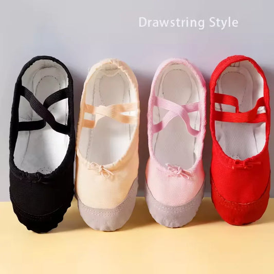 Girls' Drawstring Ballet Shoes Kids Soft Soled Dance Flats Adult Perfessional Dance Shoes