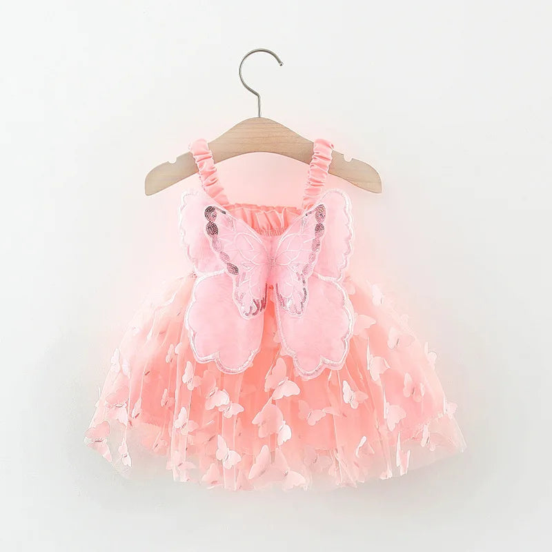 2025 Summer children's dress casual suspender butterfly girl princess dress