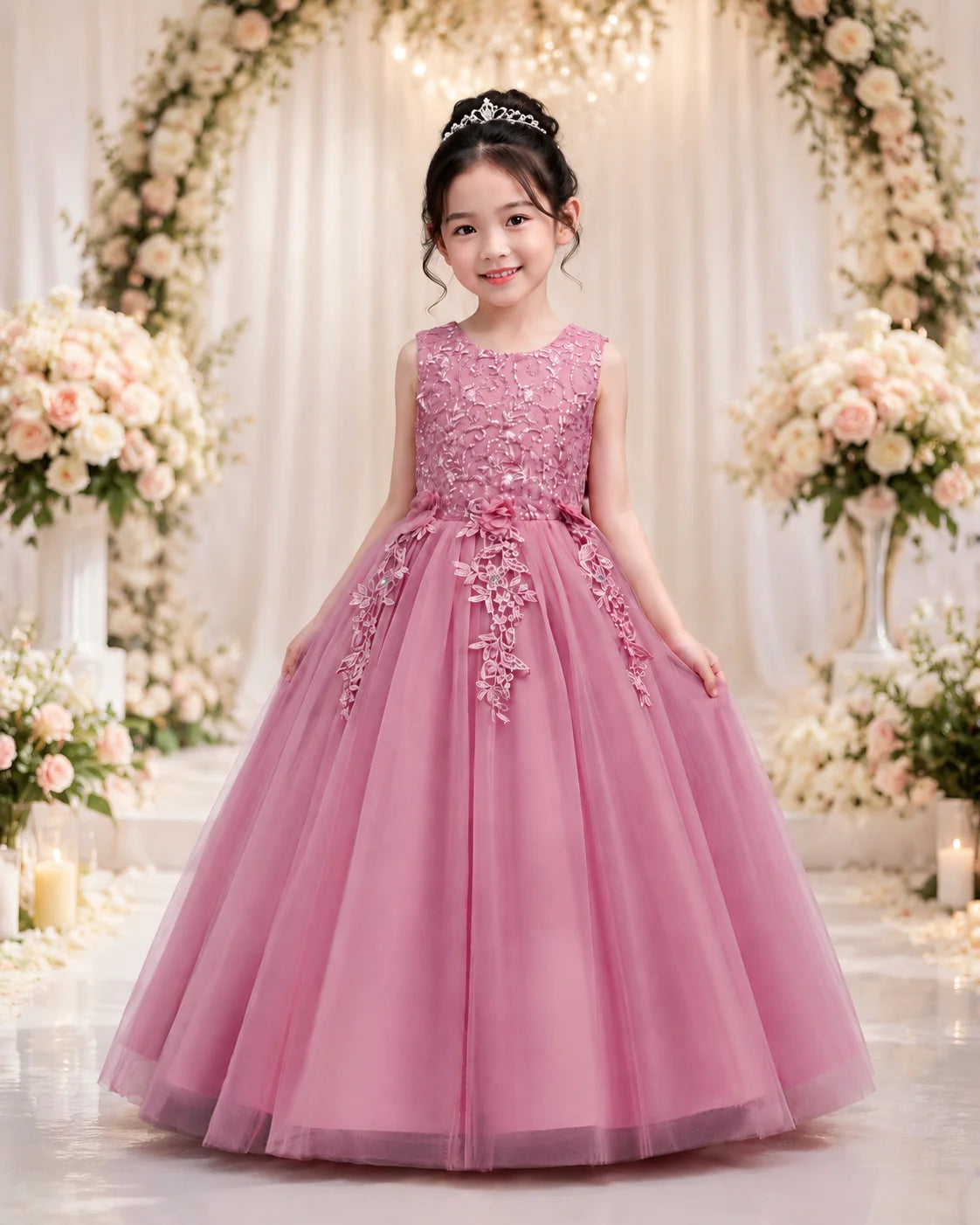 4-12 Years Old Flower Girl Dress Elegant Girl Birthday Party Dress Tulle Embroidered Girl Prom Evening Dress
