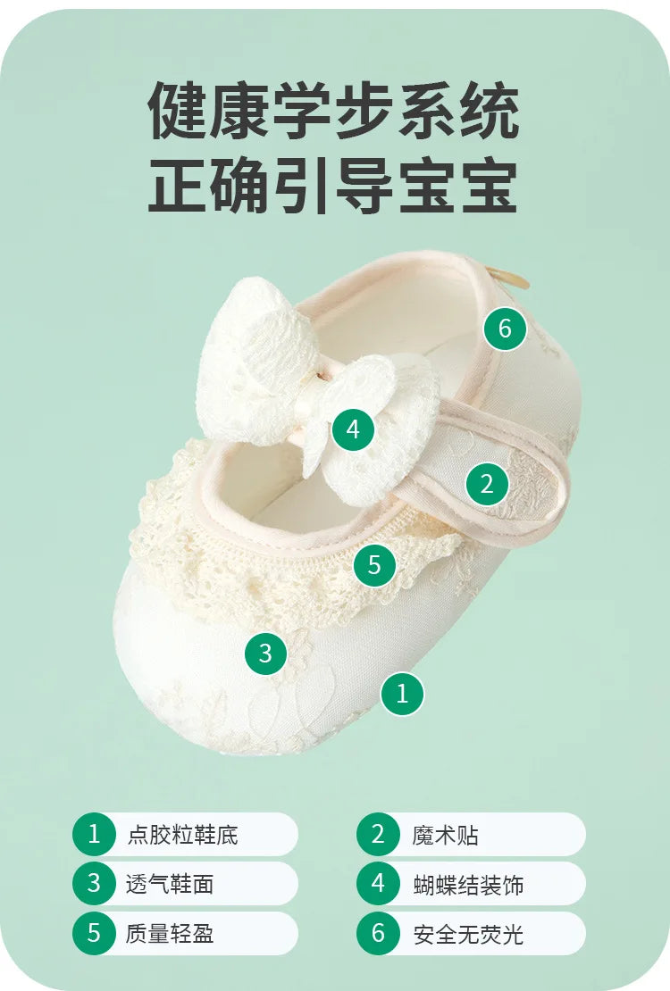 Spring and Summer Baby Toddler Shoes Newborn Baby Girl Princess Shoes 0-2 Years Old  Lace Infant Soft Sole Cute First Walkers