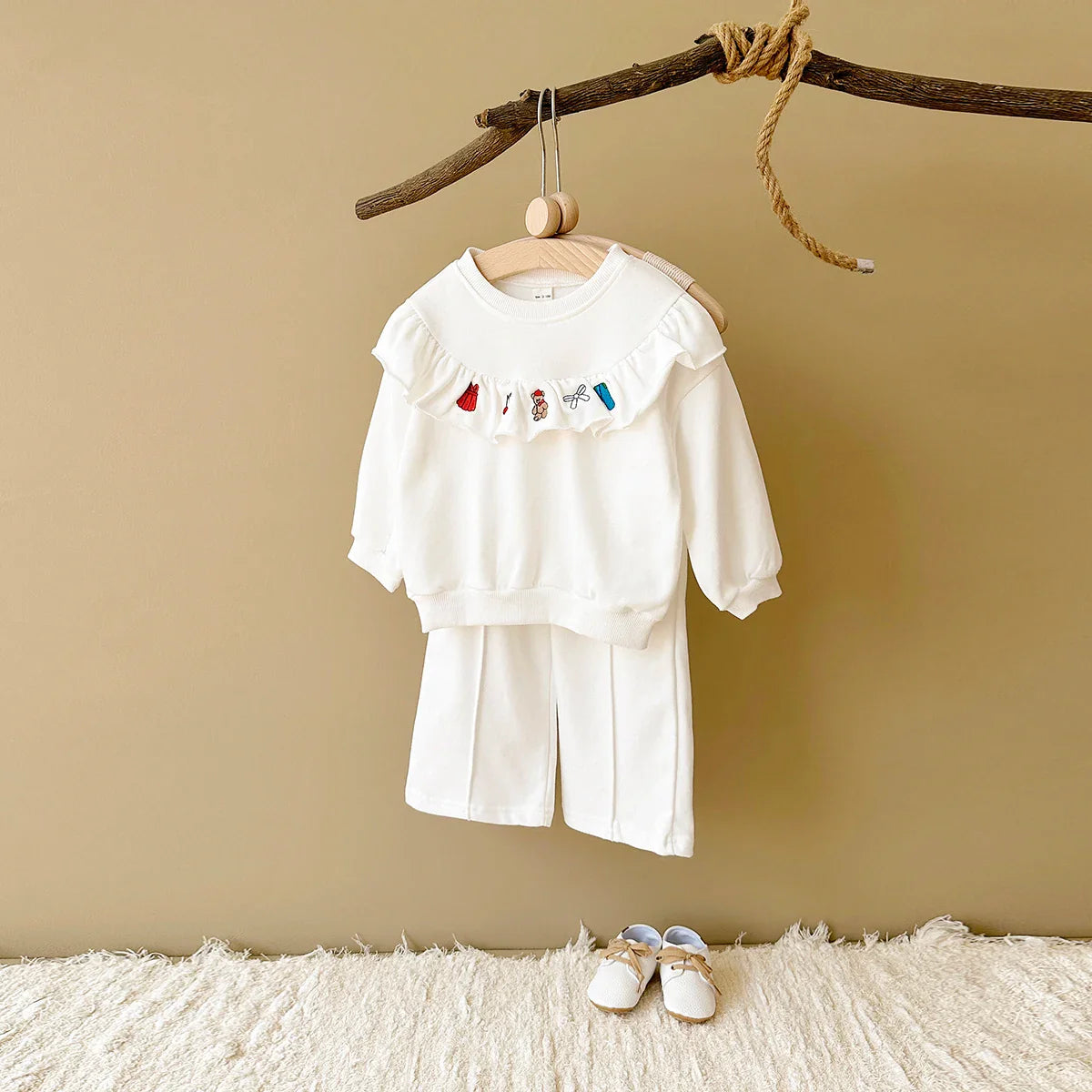 Karen Embroidered Flounce Top Lounge Set