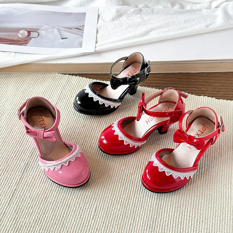 New Leather Shoes Fashion Versatile Comfort Girl Shoe Princess Exquisite Casual High-heeled Sandals Performance Classic Kid Shoe