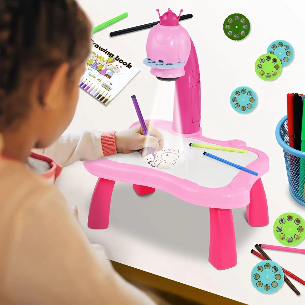 Drawing Projector for Kids, Mini Multi-Functional Writing Board Learning Drawing Educational Toys, Ideal Toy for 3+ Girls & Boys