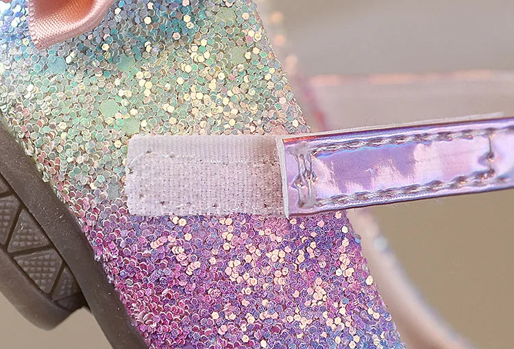 2026 Girl Shoes Spring New Girls Soft Sole Leather Shoes Rainbow Sequins Dress Princess Shoes Kids Shoe Mary Jane Shoes