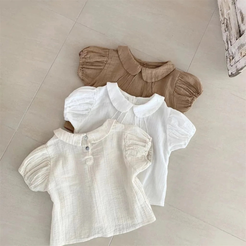 Marta Solid Puff Sleeve Cotton Short Sleeve Top