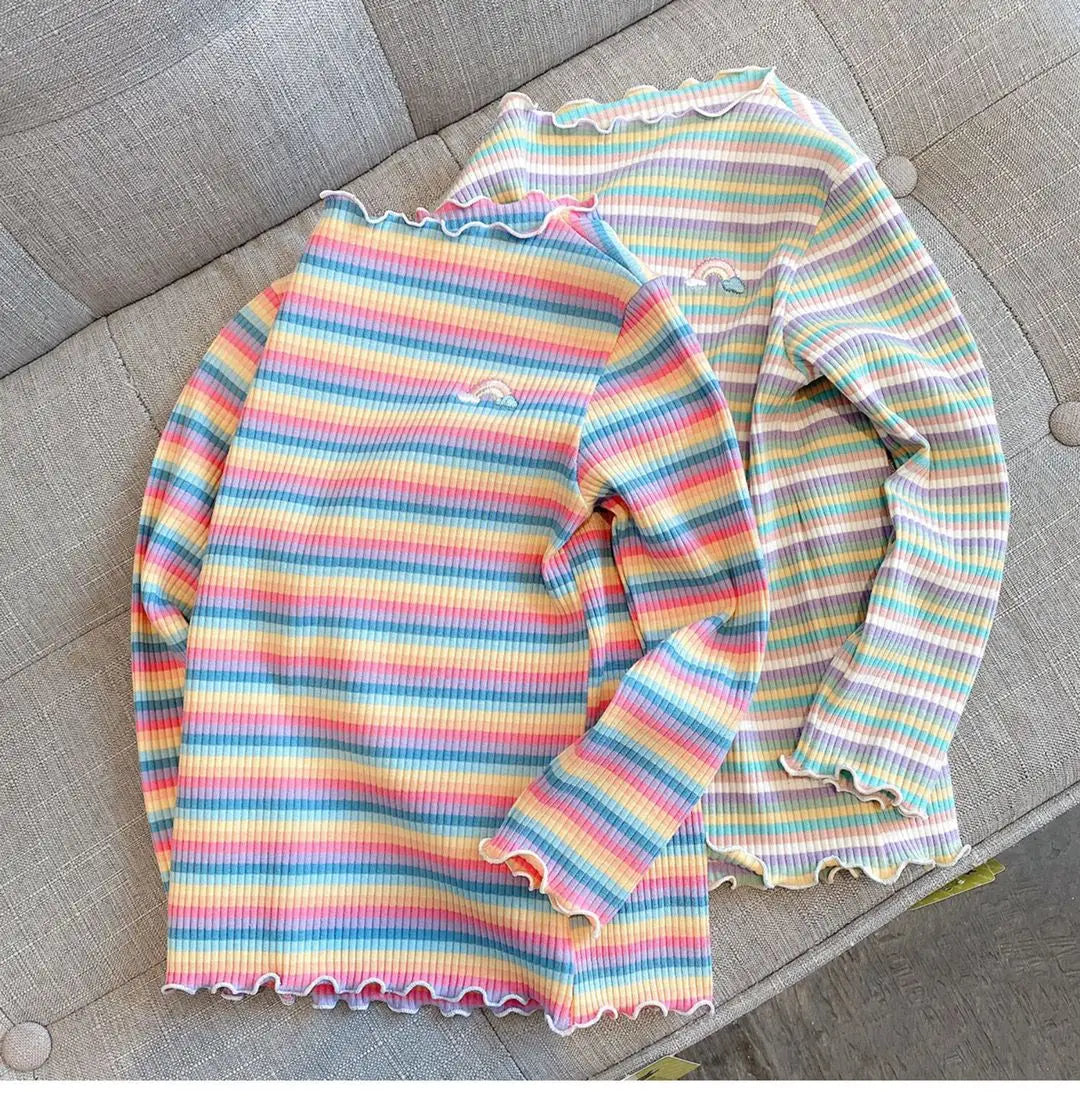 Tatiana Color Stripe Flower Printing Tops