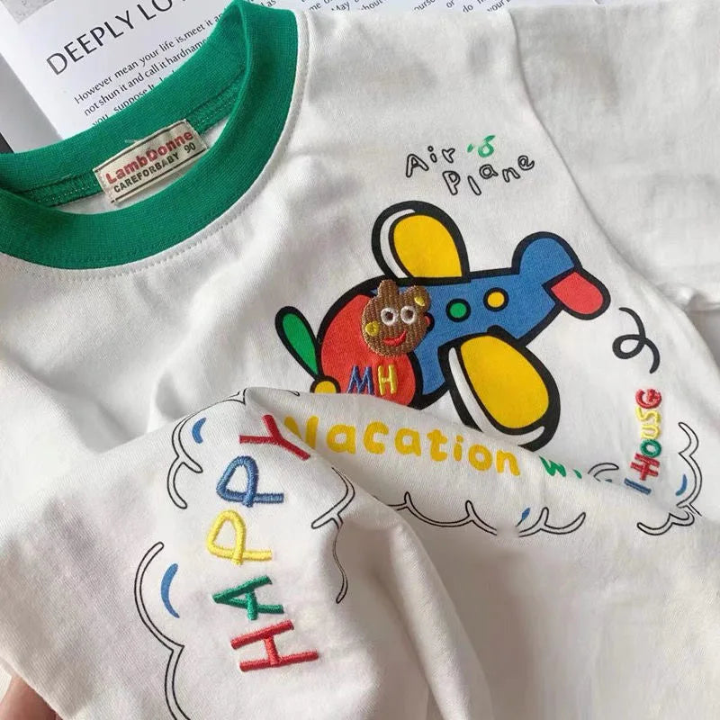 Troy Cotton Cartoon Print Short Sleeve Tees - GuGuTon baby store - Baby Fashion - Toddlers Outfits - Babies Outfits - Toddler Clothes - Kids Clothing - Newborn Clothes - Newborn Wear - Kids Wear - Trending Clothes - Trending Outfits - Fall Fashion - Winter Fashion - Girls Clothes - Boys Clothes - Babies Wear - Kids Accessories - KidsWear - Summer Clothes - Summer Fashion - Summer Trend - Falls Sweaters - Tops - Bottom - Jeans - Blouse - Dresses - Newborn Dresses - Toys