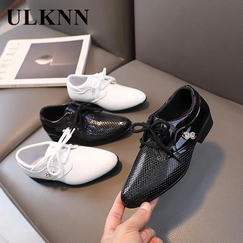Boy Pointed Leather Shoes Children's British Black Shoes Students Leisure White Show Leather Shoes Boy' Shoes size 21-36
