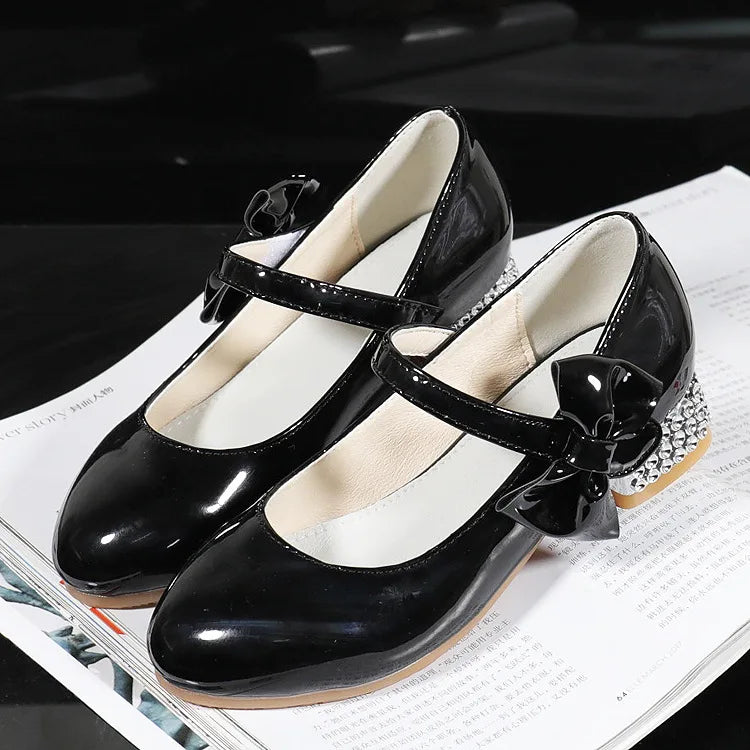 Children Girls Leather Shoes White Princess High Heel Shoes For Kids Girls Performance Dress Student Show Dance Sandals 28-41