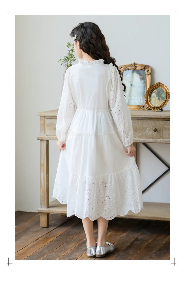 2026 spring hollow Dresses White kid baby party mesh princess Girls  dress