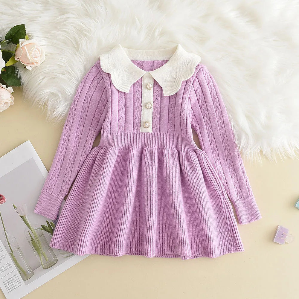 Rocío Long Sleeve Dress Autumn Girls Baby Ruffle Knitted Princess