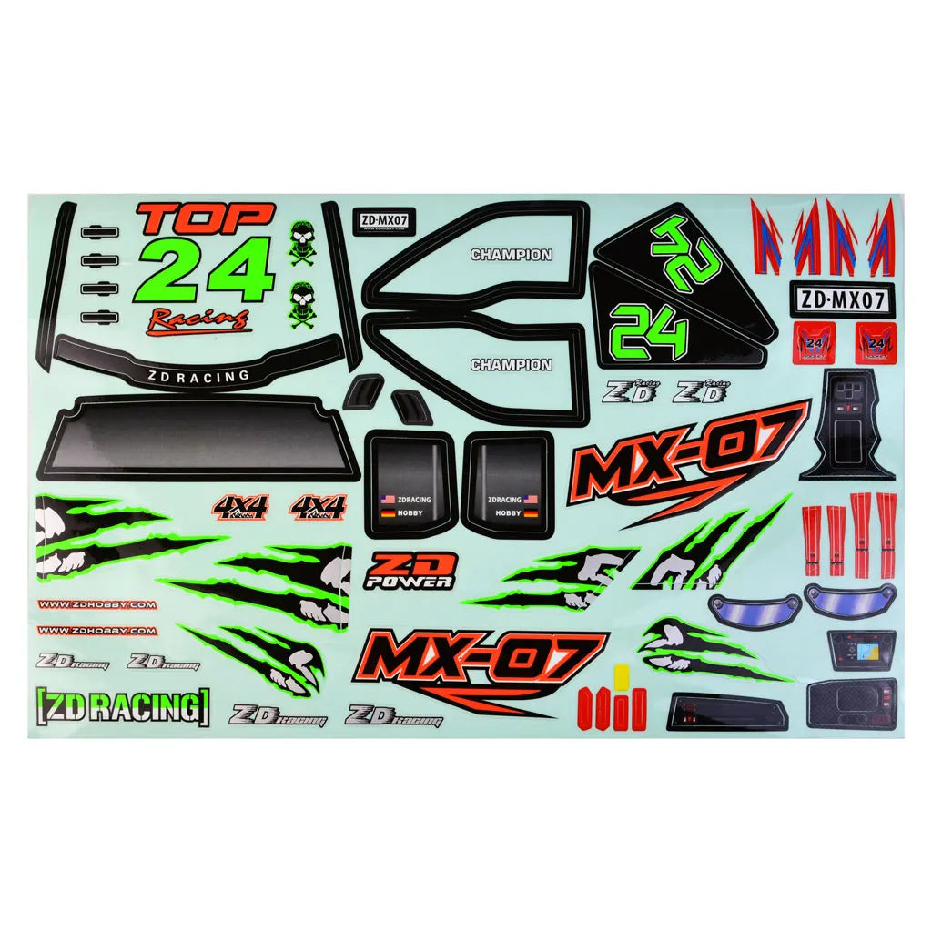 ZD Racing MX-07 1/7 RC Car Body Shell Cover and Stickers MX07 Original Parts #8758
