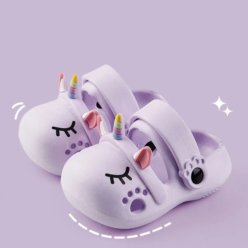 Kids Sandals Girls Mules Cartoon Unicorn Baby Slippers Flat Summer Children's Garden Girl Shoes
