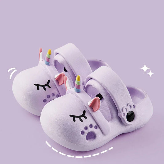 Kids Sandals Girls Mules Cartoon Unicorn Baby Slippers Flat Summer Children's Garden Girl Shoes