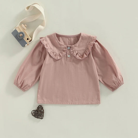Emma Toddler Kids Girls Solid Color Doll Collar Long Sleeve Shirts