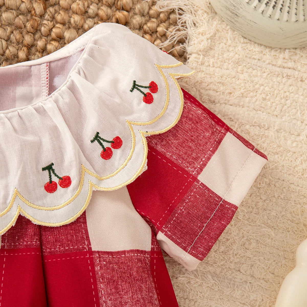 Baby Girl Summer Dress in Red Cherry Plaid