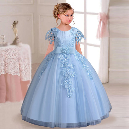2025 New Elegant Girl Wedding Dress Embroidered Mesh Princess Dress