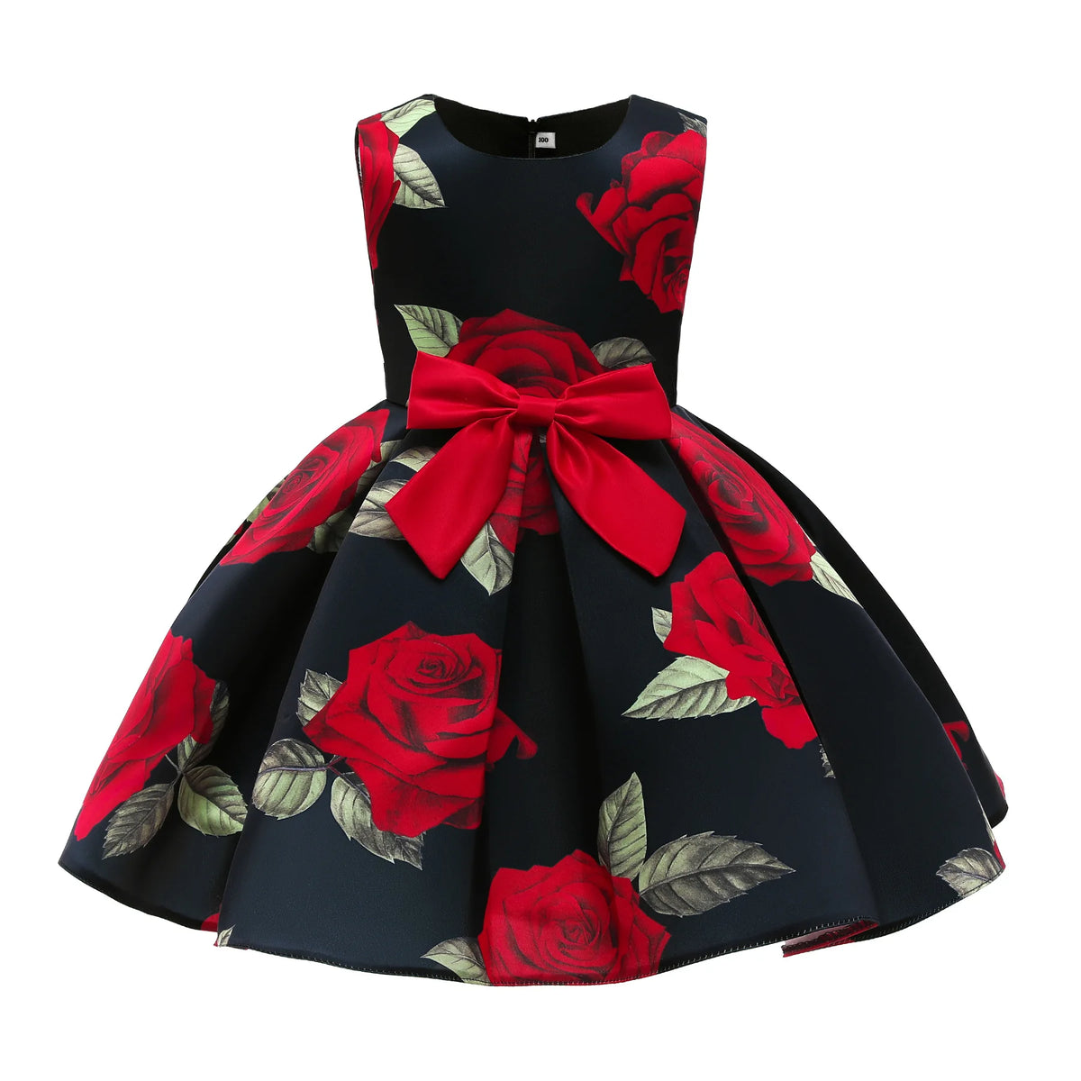 Baby Girl Princess Dress Children's Clothing Toddler Red Rose Print Vintage Vestidos Kids Performance Evening Birthday Xmas Gown
