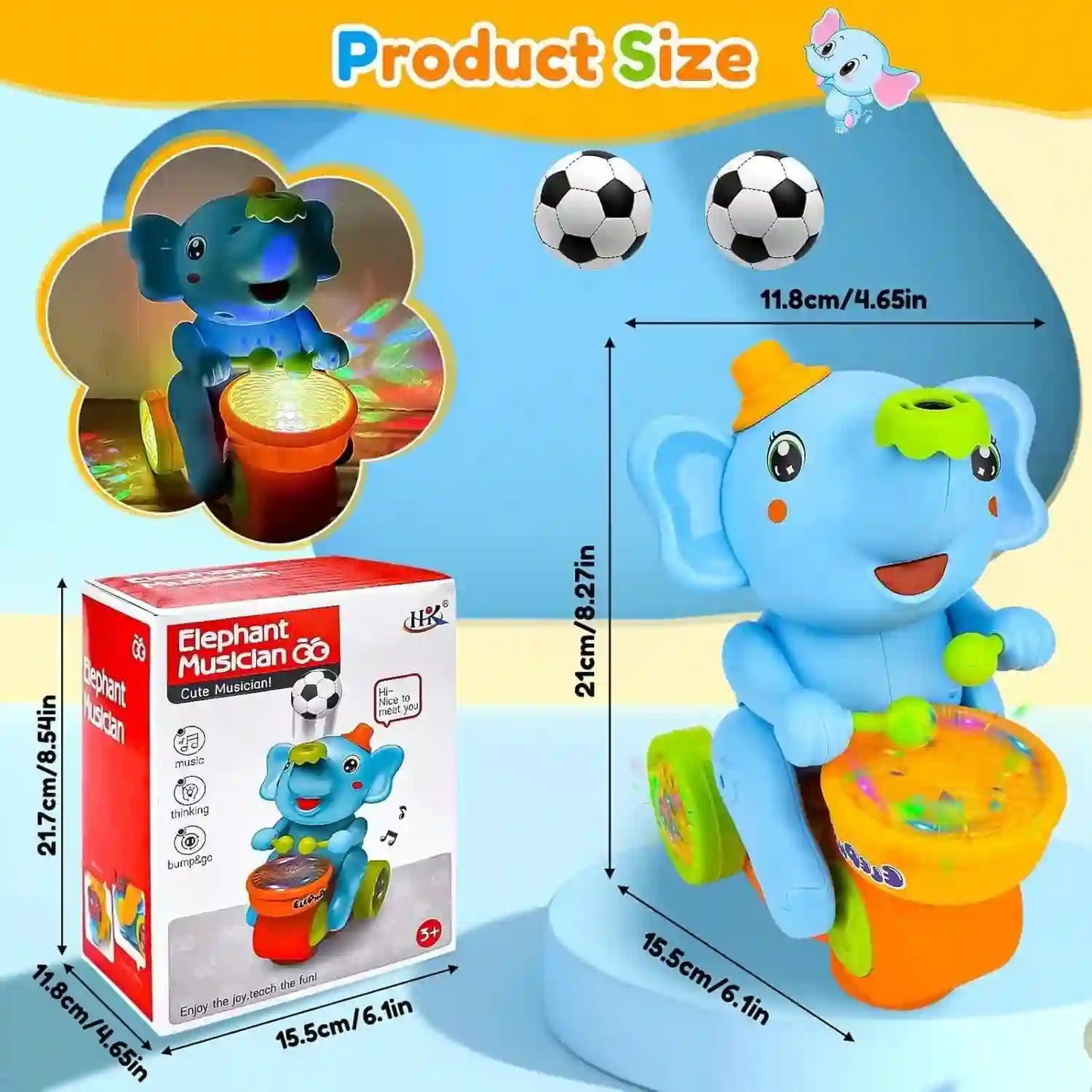 Baby Crawling Toy - Electronic Walking Elephant Drummer