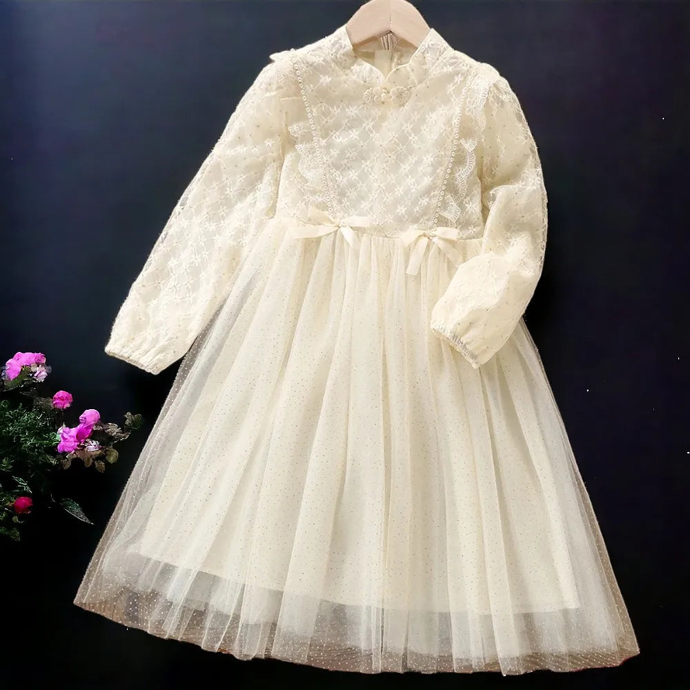 Autumn Girls lace Floral Dresses for Kids Clothes Baby Princess Dress