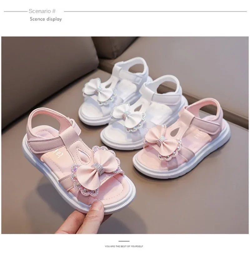 Girls Sandals Kids Soft Soles Casual Princess Shoes New Water Diamond Beach Shoes Bow Shaped Girl Sandals