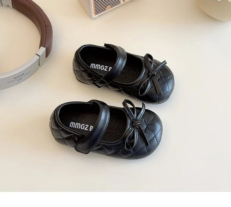 Girls' Leather Shoes 2025 Spring/Autumn New Fashion Bow Kid's Princess Shoes Soft Sole Non-slip Children's Shoes 16-25