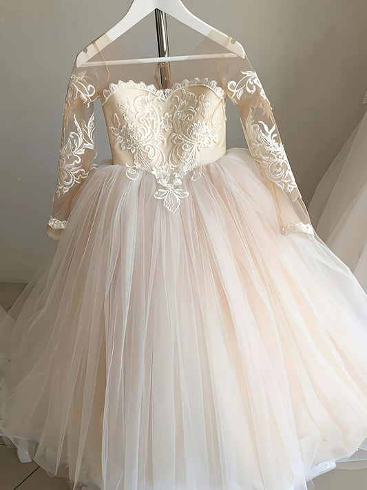 Flower Girl Dress for Holidays - Lace Long-Sleeved Gown