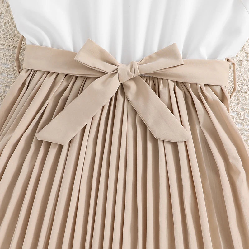 Emma Kids Dress for Girls with Pleated Skirt and Bow Tie
