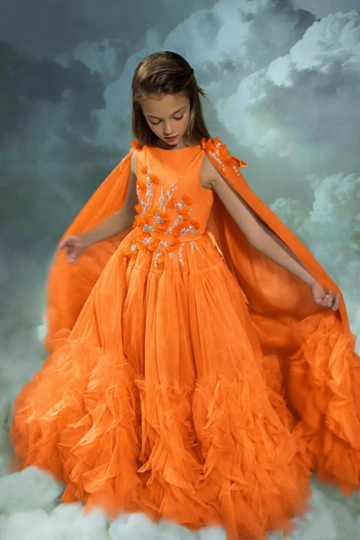 Blush Pink Flower Girl Dresses With Cape Customized Floral Ruffles Princess Baby Girl's Birthday Party Gowns Kids Pageant Dress