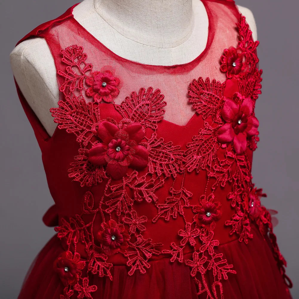 Kids Dresses For Girl Clothes Lace Flower Ball Gown Girls Long Dress For Wedding Prom Party Princess Dresses Teenage Costume