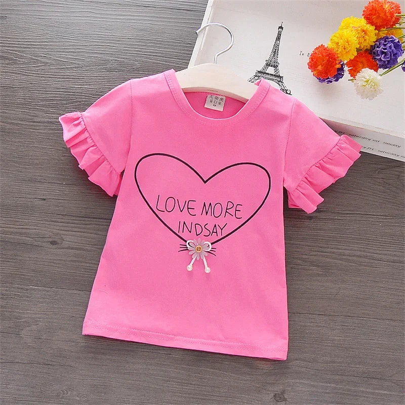 Carla Sleeve Heart Print Kid Clothes Sweet Pullover Casual Children