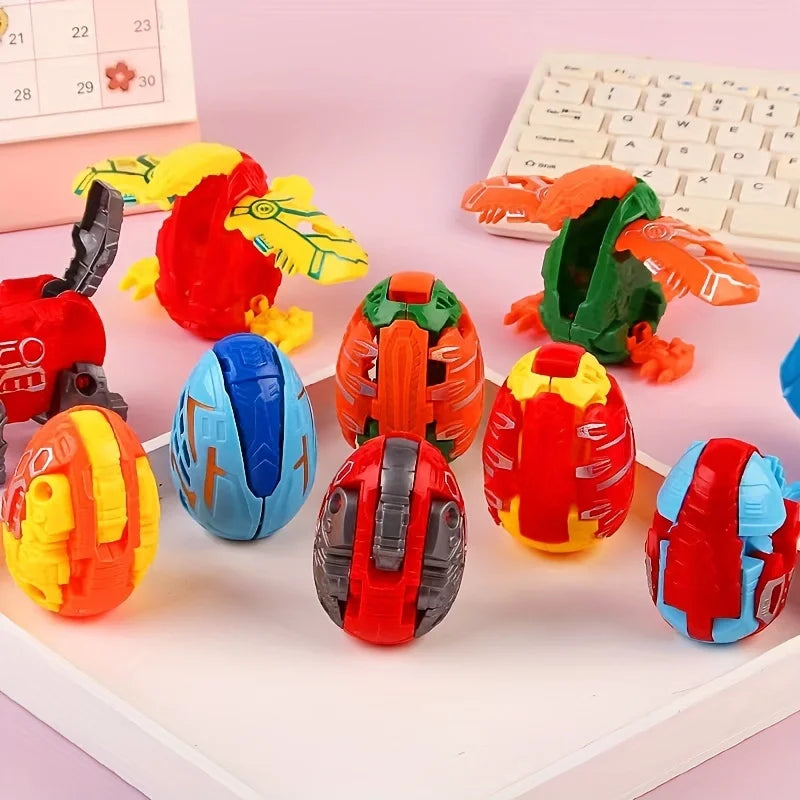 6Pcs Dinosaur Transformer Robot Toy - Color Changing, Easter Eggs, Holiday
