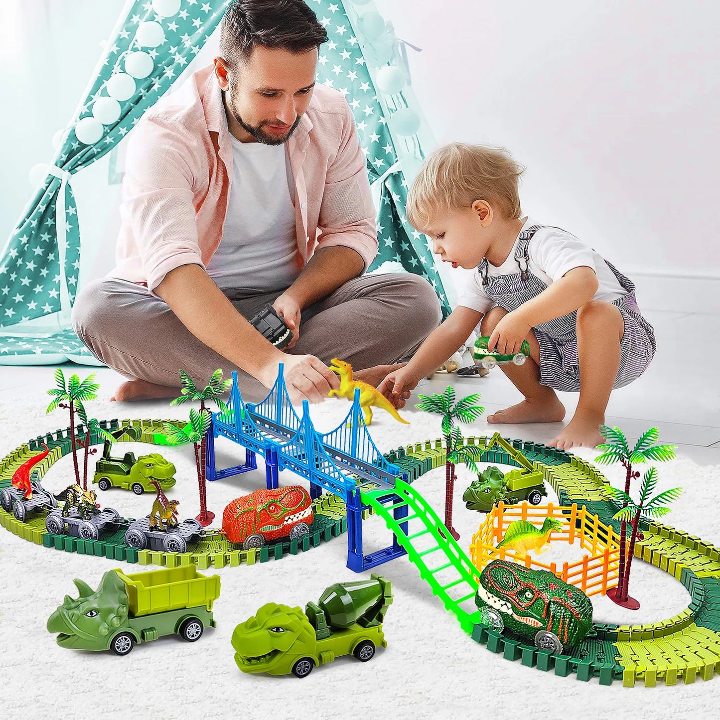 Children Electric Magic Climbing Dinosaur Track Toy Engineering Car Kids