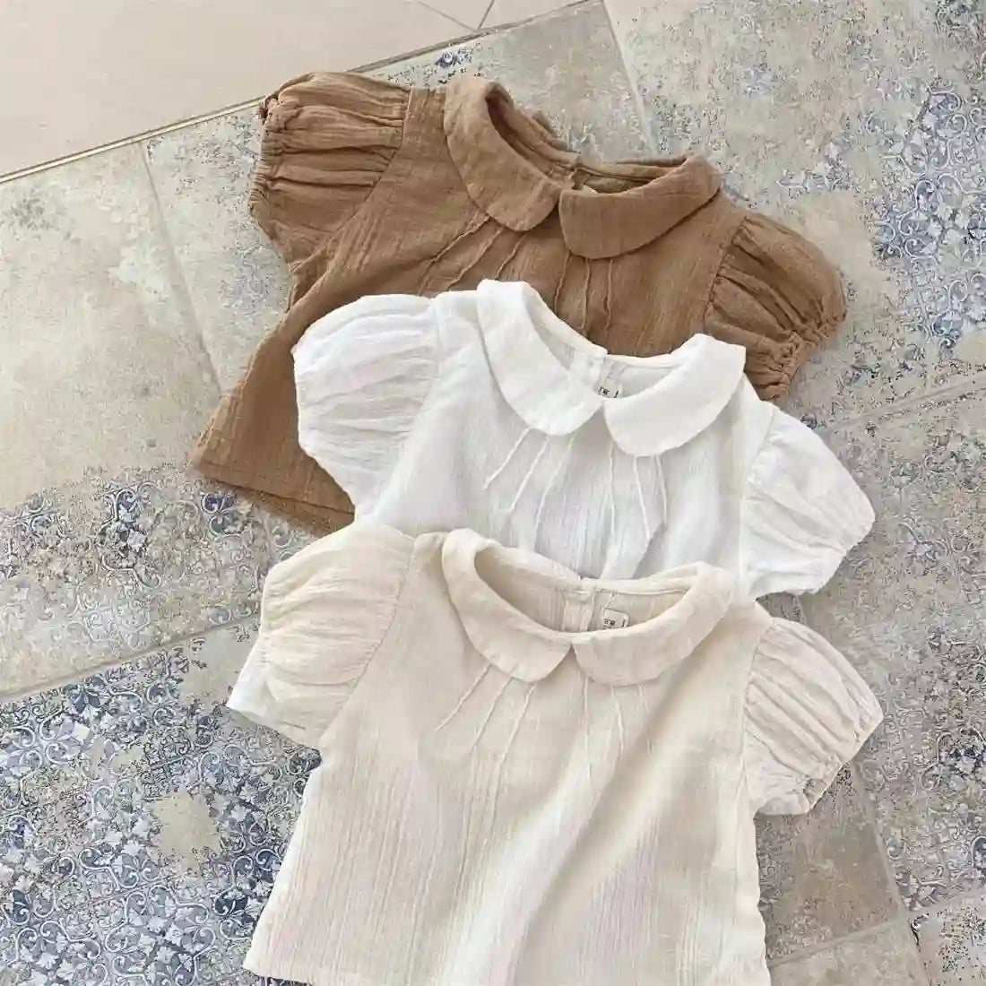 Marta Solid Puff Sleeve Cotton Short Sleeve Top