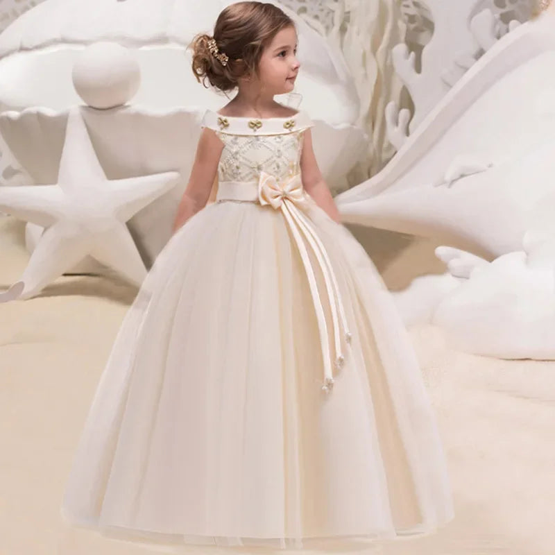 PLBBFZ Kids Girl Long Clothes Tutu Flower Dress Children Party Wedding Formal Dress
