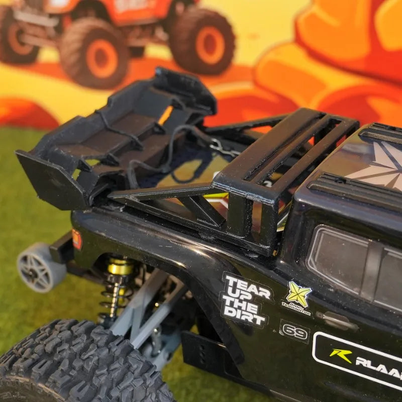 RLAARLO Omni Terminator 1/10 RC Monster Truck Roll Cage & Wing Spoiler, Soft TPU Body Protection No-Drill Upgrade OP Parts