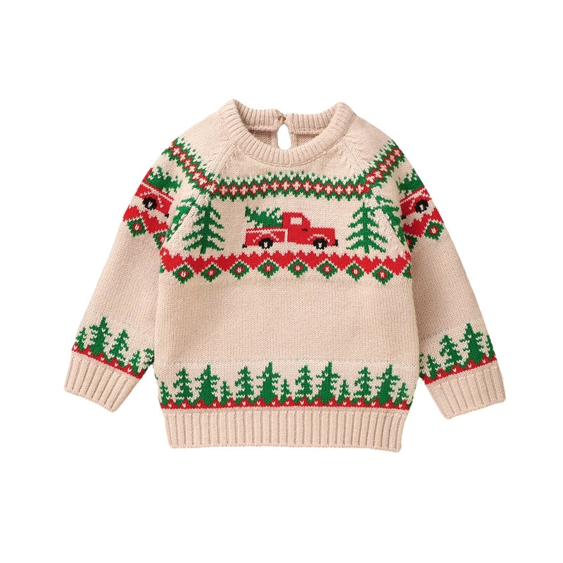 Luis Long Sleeve Round Neck Truck Print Sweater