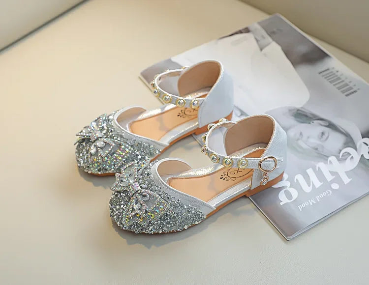New Children Princess Shoes for Girls Bowtie Glitter Children Baby Dance Shoes