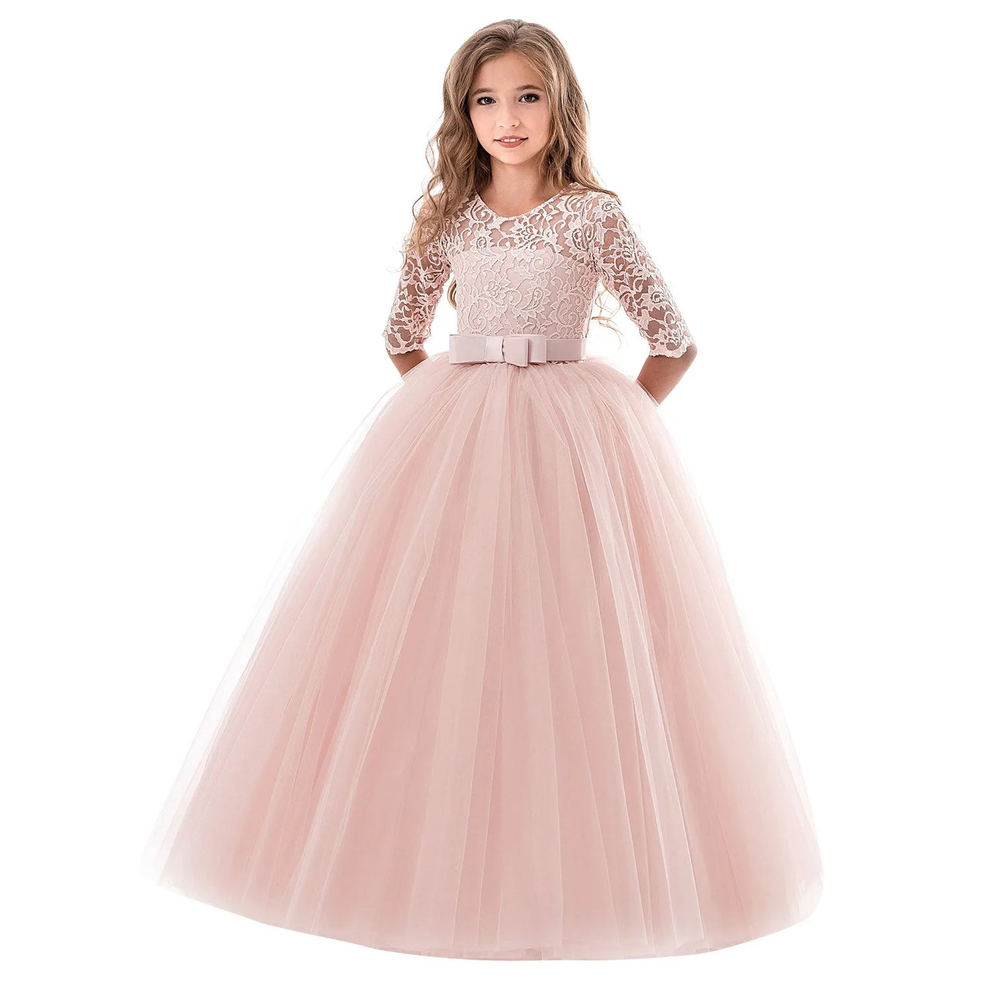 Teenager Girls White Bridesmaid Dresses Wedding Birthday Party Ball Gown